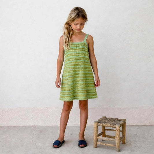 Green Gold Striped Knit Dress for Girls