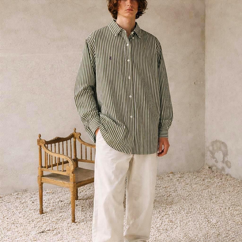 Green and white striped Polo by Ralph Lauren Oxford shirt Size L
