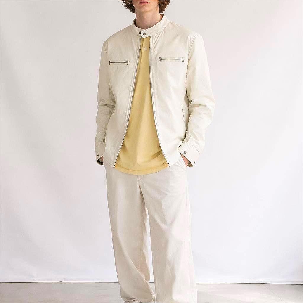 White Goat Leather Jacket, Minimalist Design, Men's US L