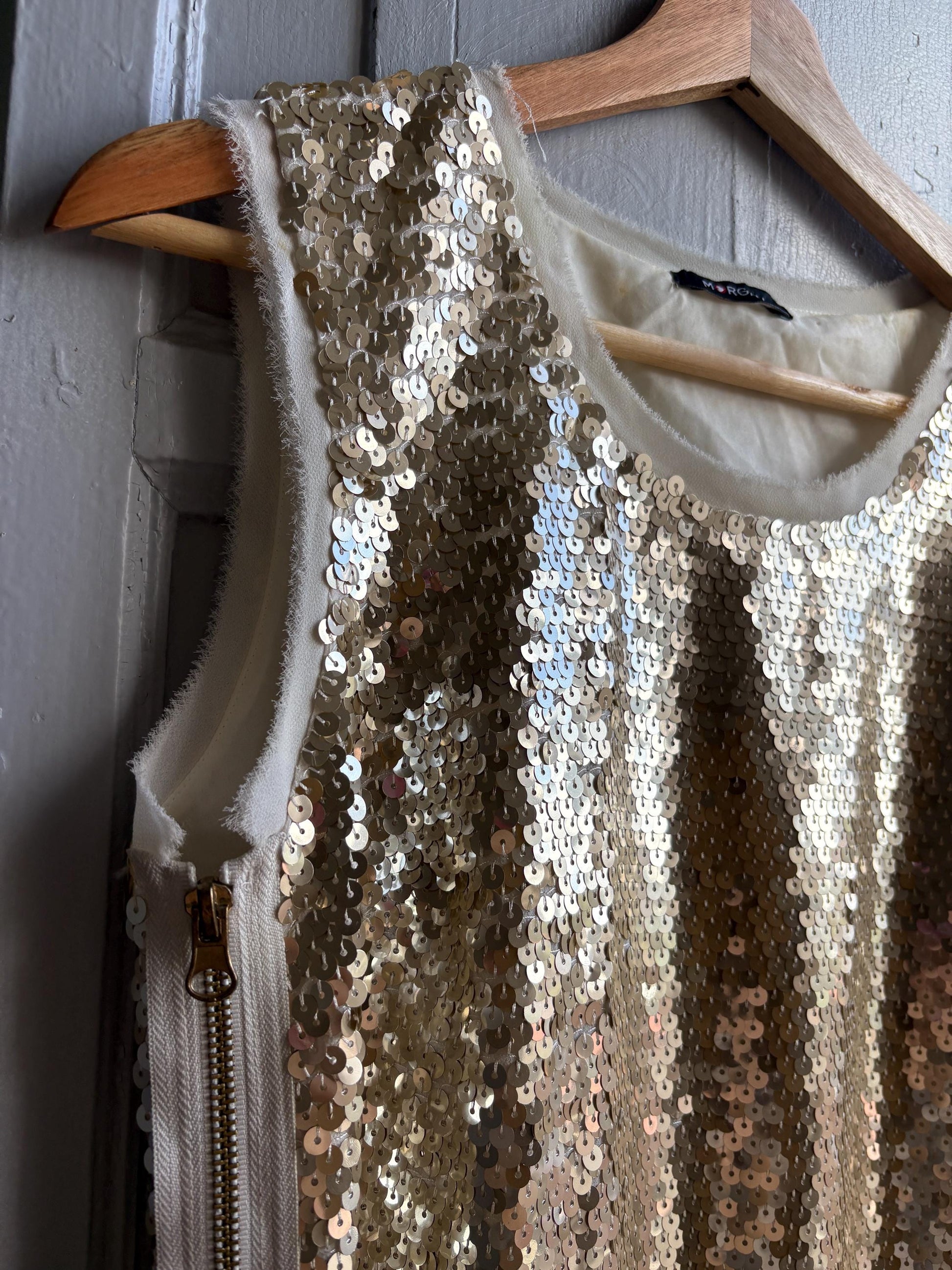 Morgan de Toi gold glitter dress, y2k glam Lindsay Lohan, party evening wear, XS