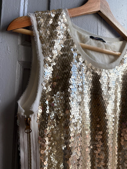 Morgan de Toi gold glitter dress, y2k glam Lindsay Lohan, party evening wear, XS