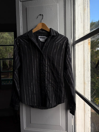 Vintage Western Black Blouse With Glitter Stripe — fabric close-up