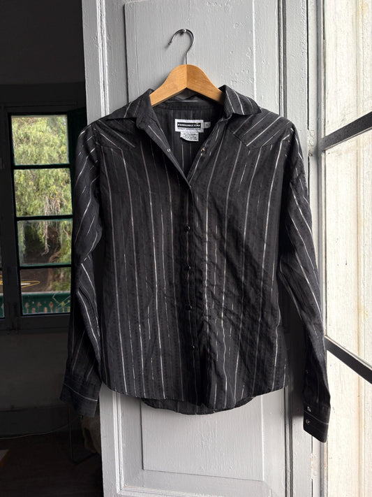 Vintage Western Black Blouse With Glitter Stripe