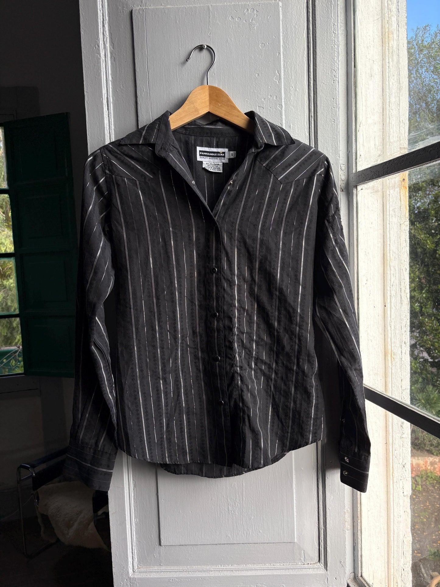 Vintage Western Black Blouse With Glitter Stripe — back view