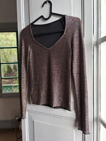 Vintage Silver Glitter Y2K Party Shirt — back view