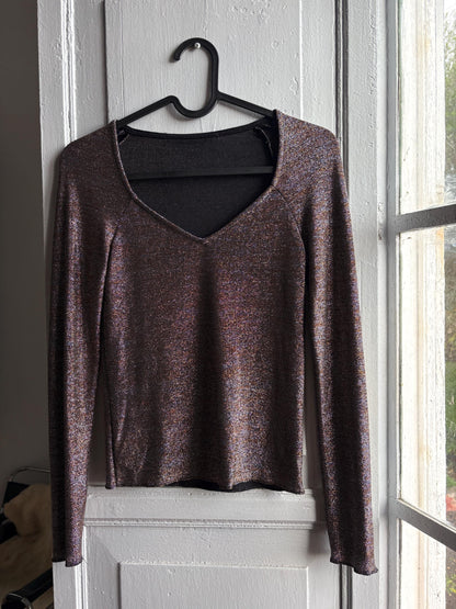 Vintage Silver Glitter Y2K Party Shirt — fabric close-up