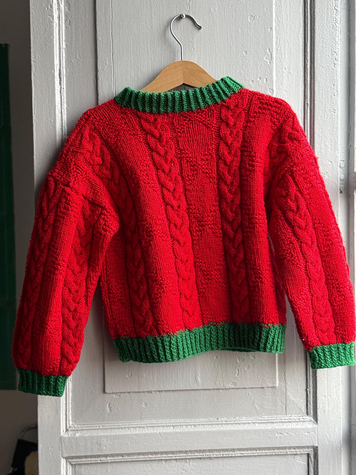 Vintage Red Handknit Kids Christmas Sweater — additional view 5