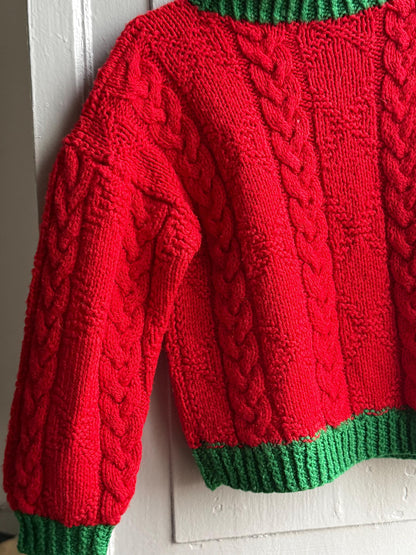 Vintage Red Handknit Kids Christmas Sweater — additional view 6