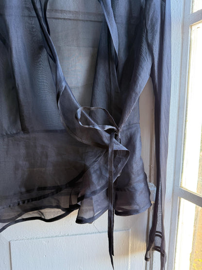 Black Sheer Ruffle Blouse With Deep V Neckline — additional view 9