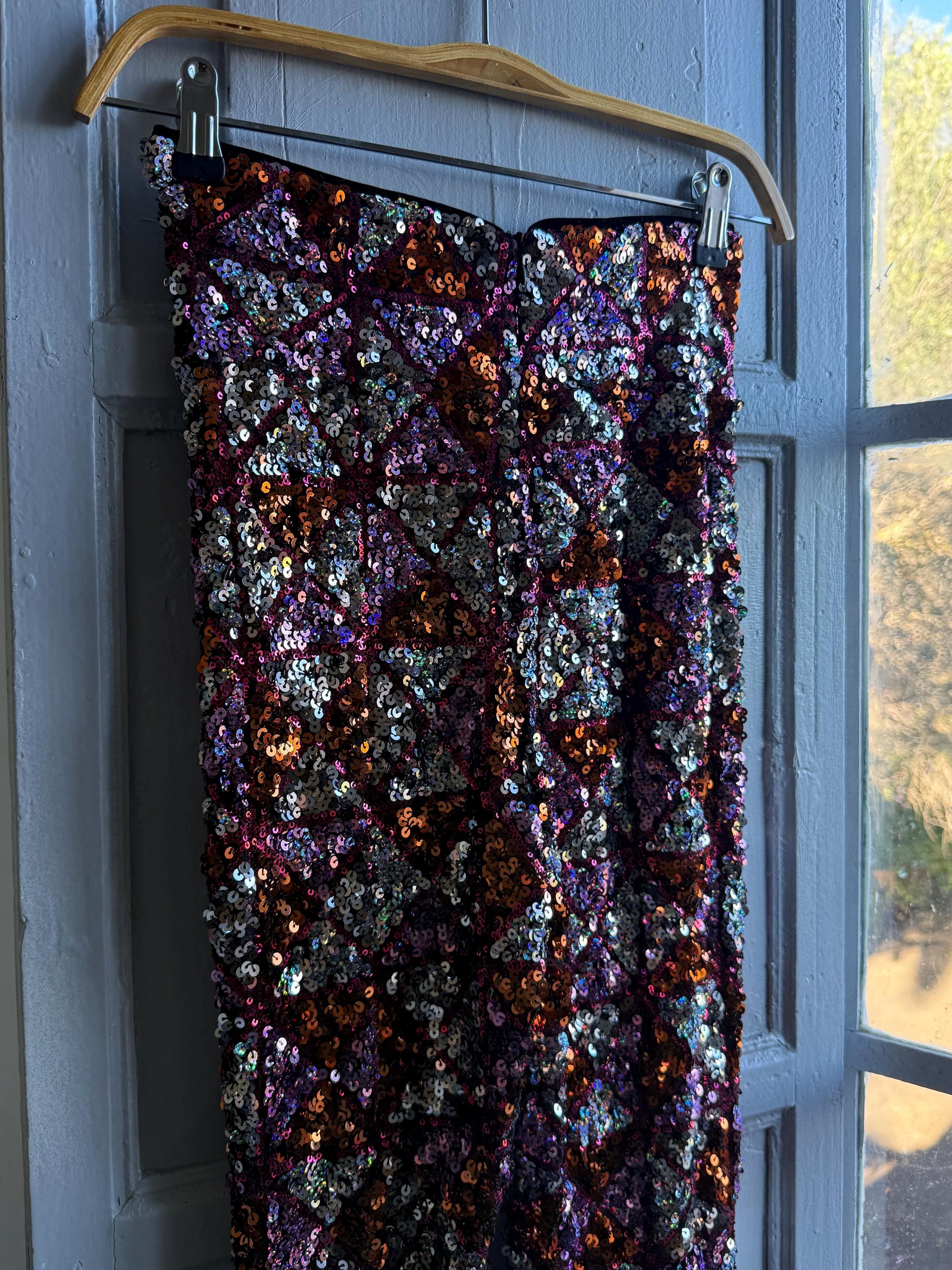 Sequin Flared Pants In Pink And Red — additional view 7