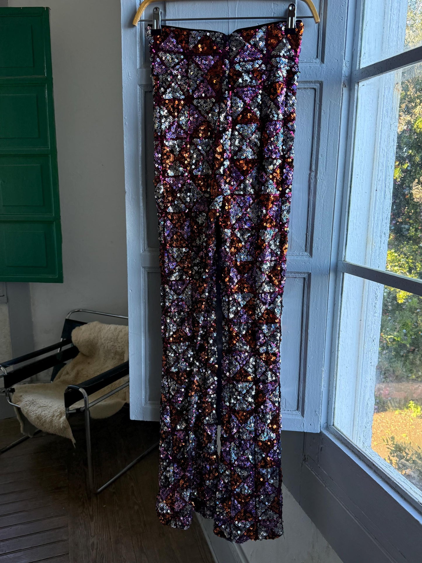 Sequin Flared Pants In Pink And Red — additional view 9