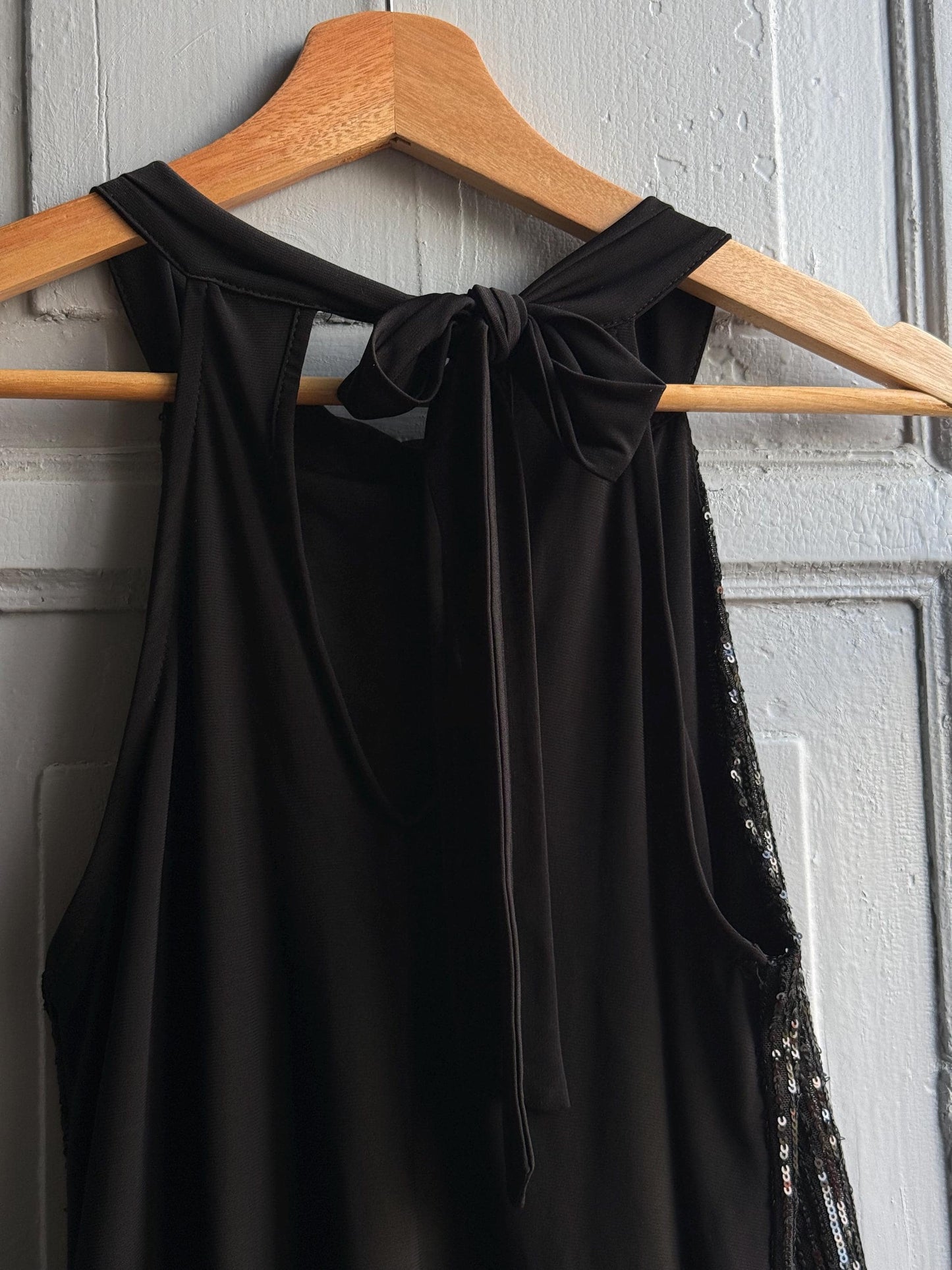 Black sequin halter top, NYE sparkly outfit, Festive party wear, S