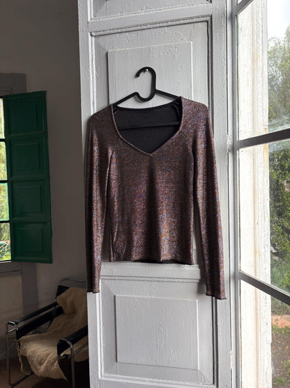 Vintage Silver Glitter Y2K Party Shirt