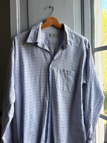 Emporio Armani Light Blue Plaid Cotton Shirt — fabric close-up