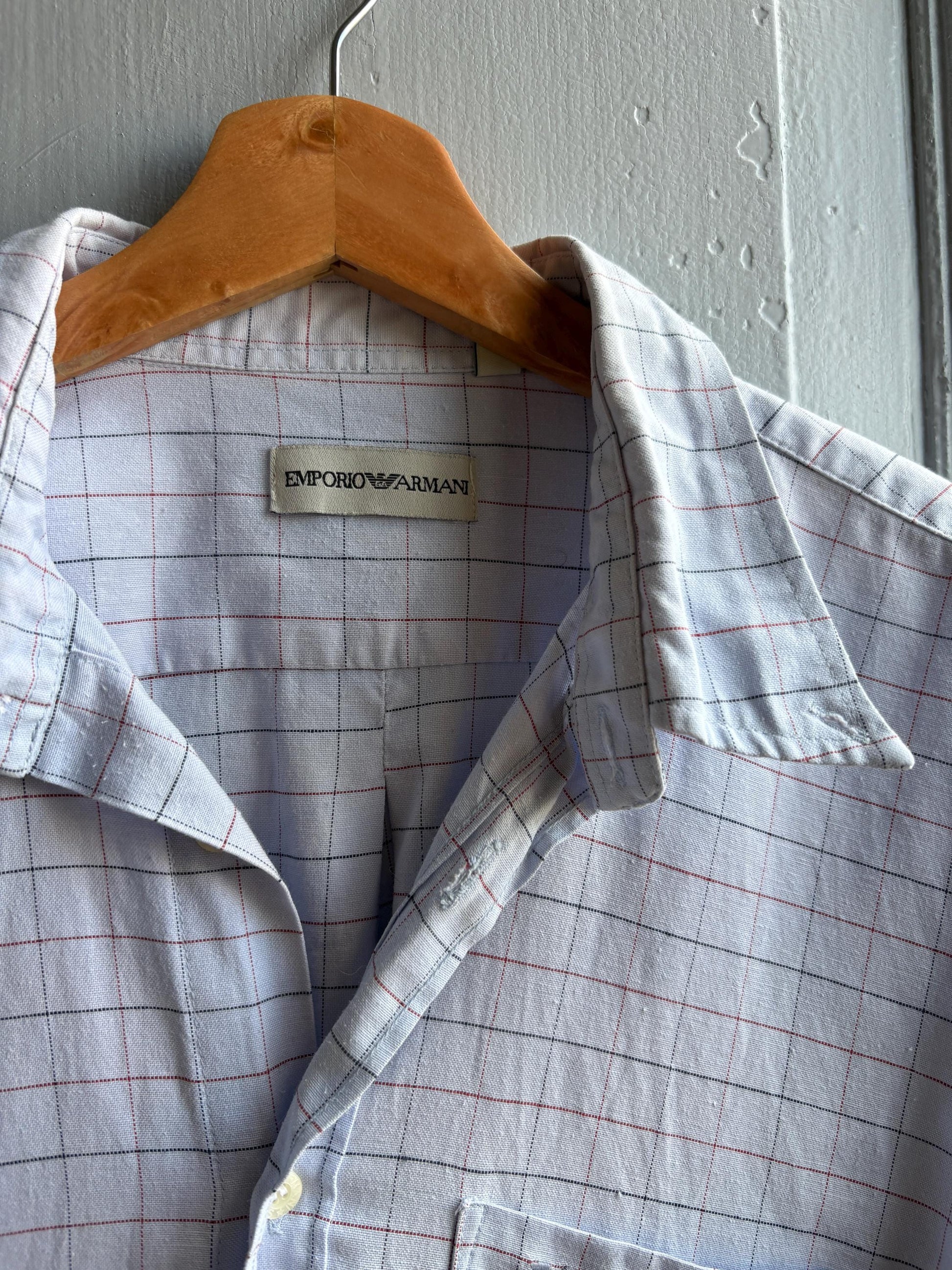 Emporio Armani Light Blue Plaid Cotton Shirt — additional view 5