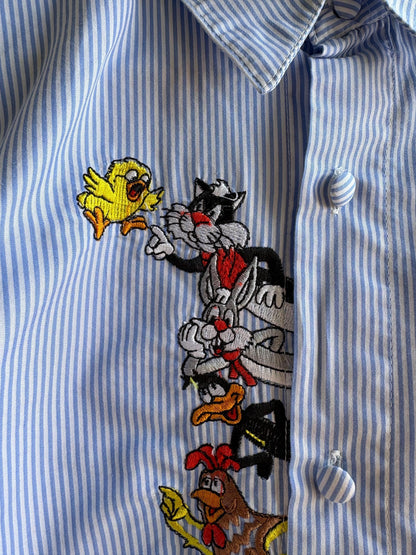 Vintage Blue Striped Looney Tunes Shirt — back view