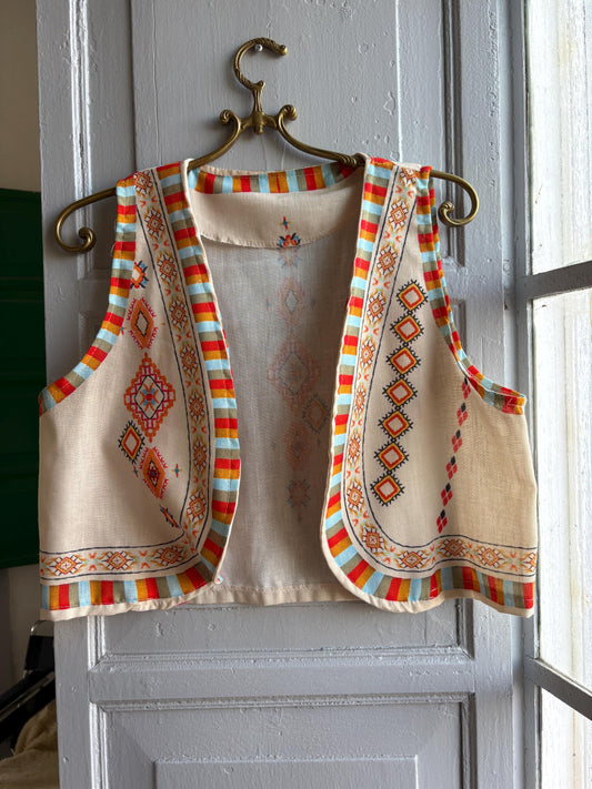 Vintage multicolor boho gilet, Bohemian fesgtival summer wear, size S