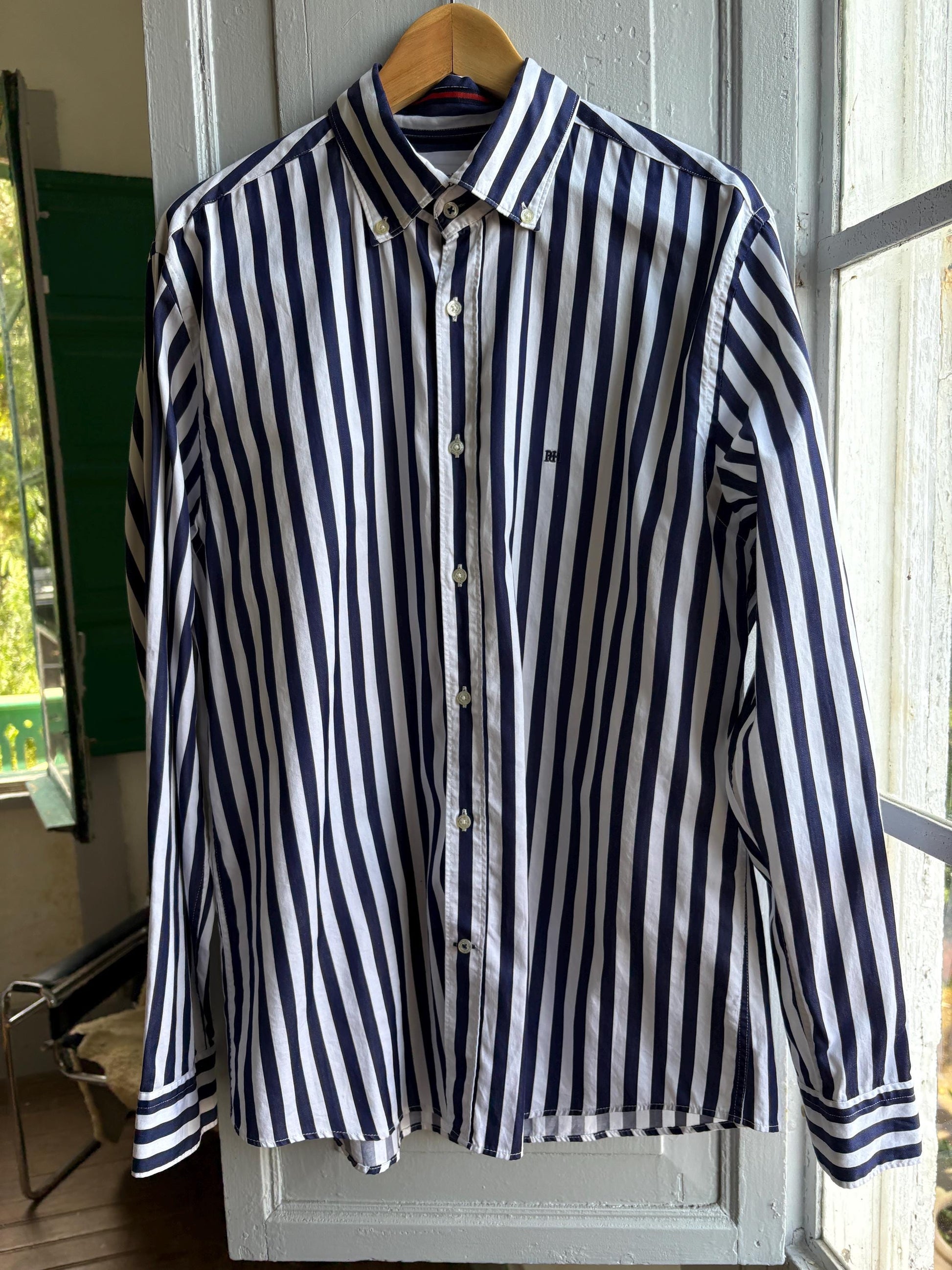 Navy Striped Preppy Shirt — back view