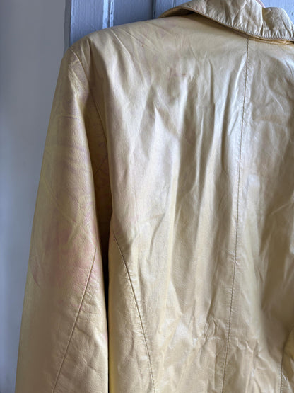 Vintage Light Yellow Leather Jacket — back view