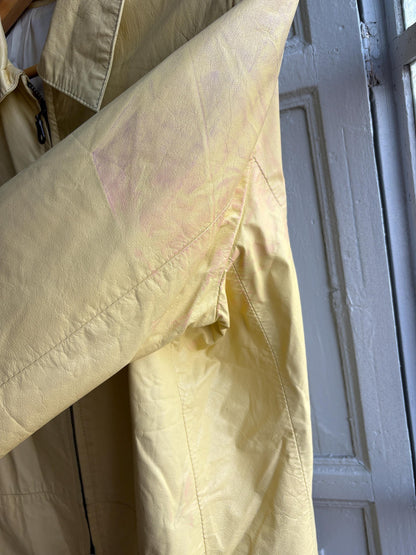 Vintage Light Yellow Leather Jacket — fabric close-up