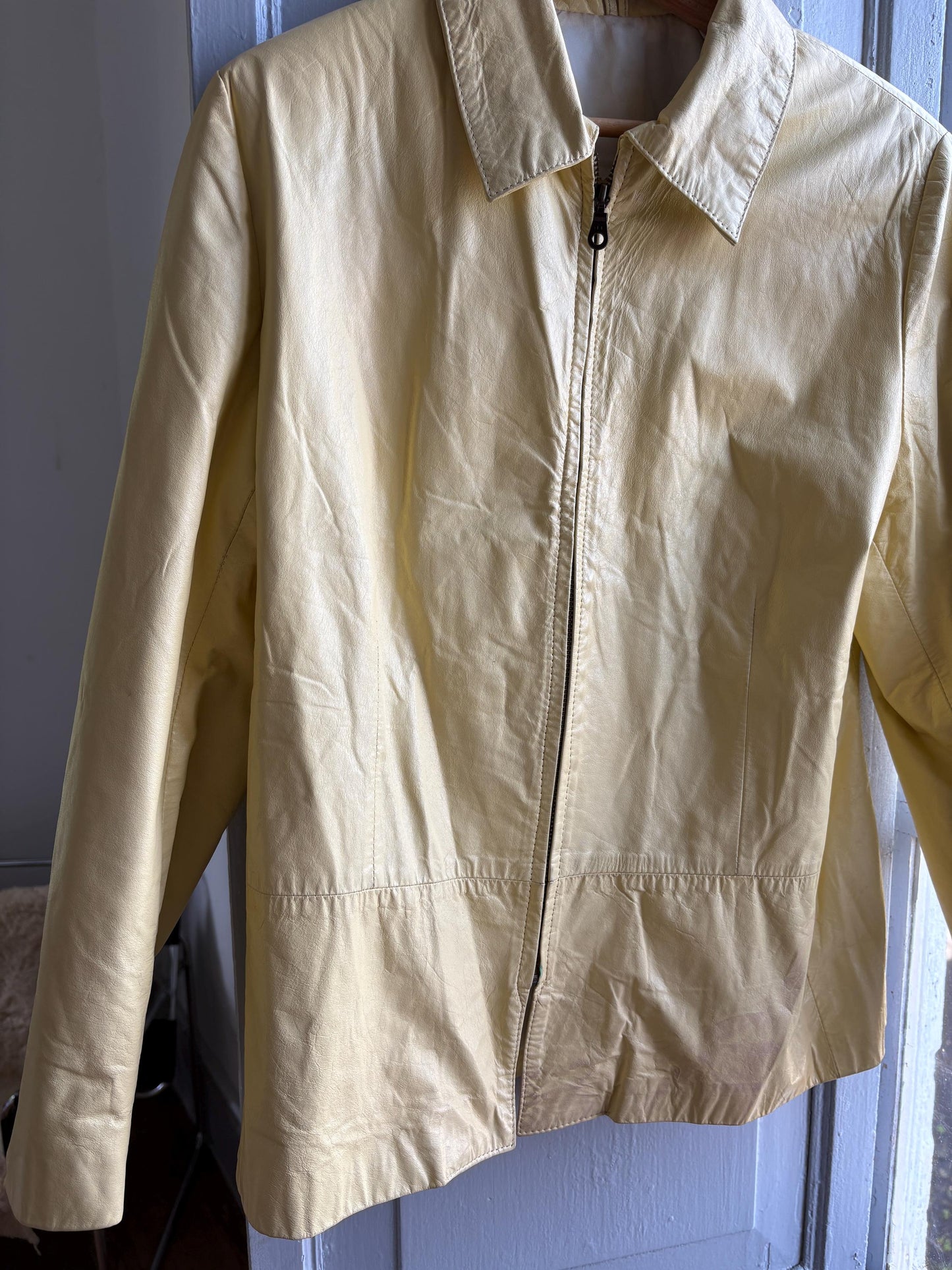 Vintage light yellow leather jacket, Antipiel Argentian leather Fashion, XL