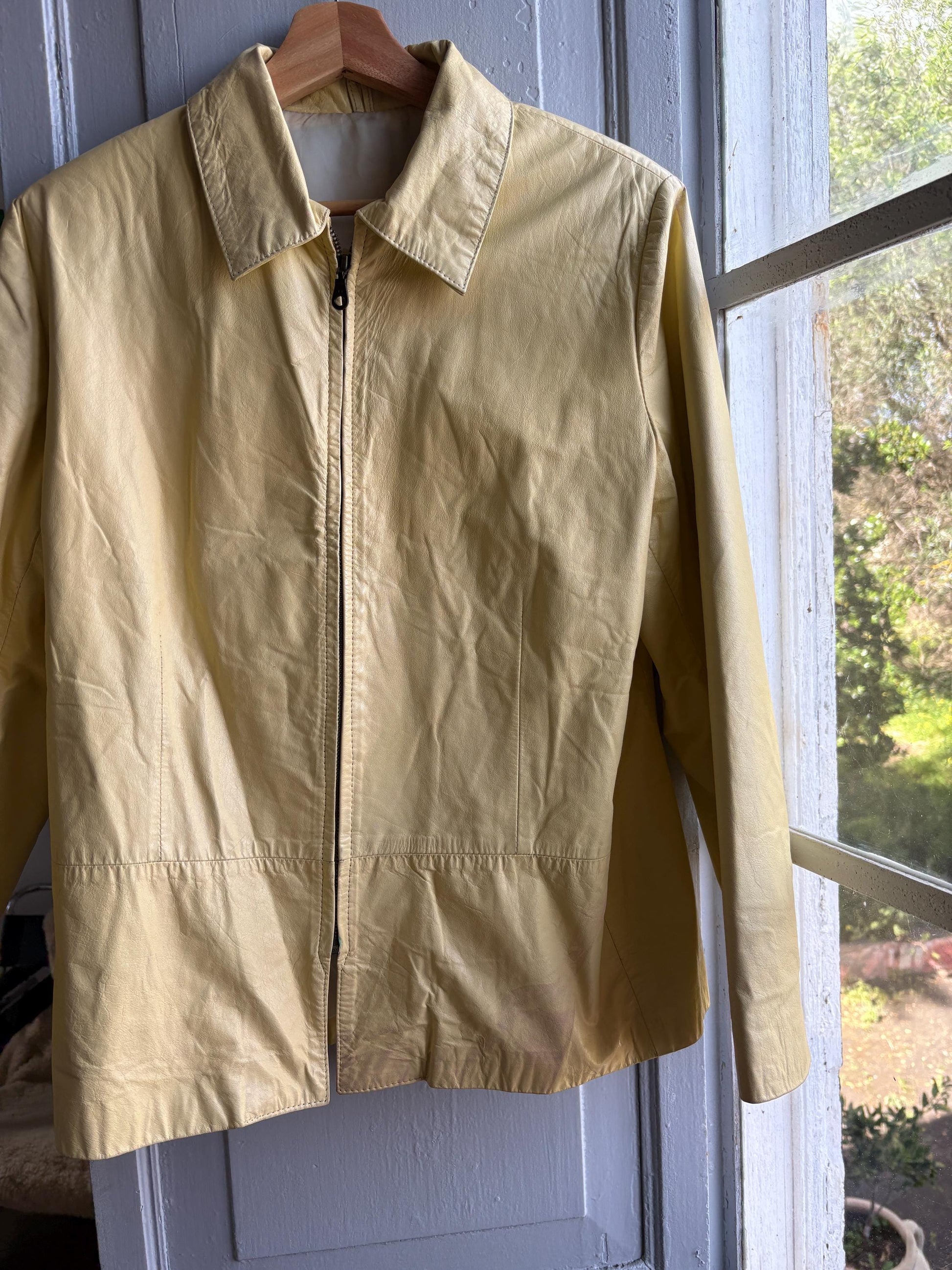 Vintage light yellow leather jacket, Antipiel Argentian leather Fashion, XL