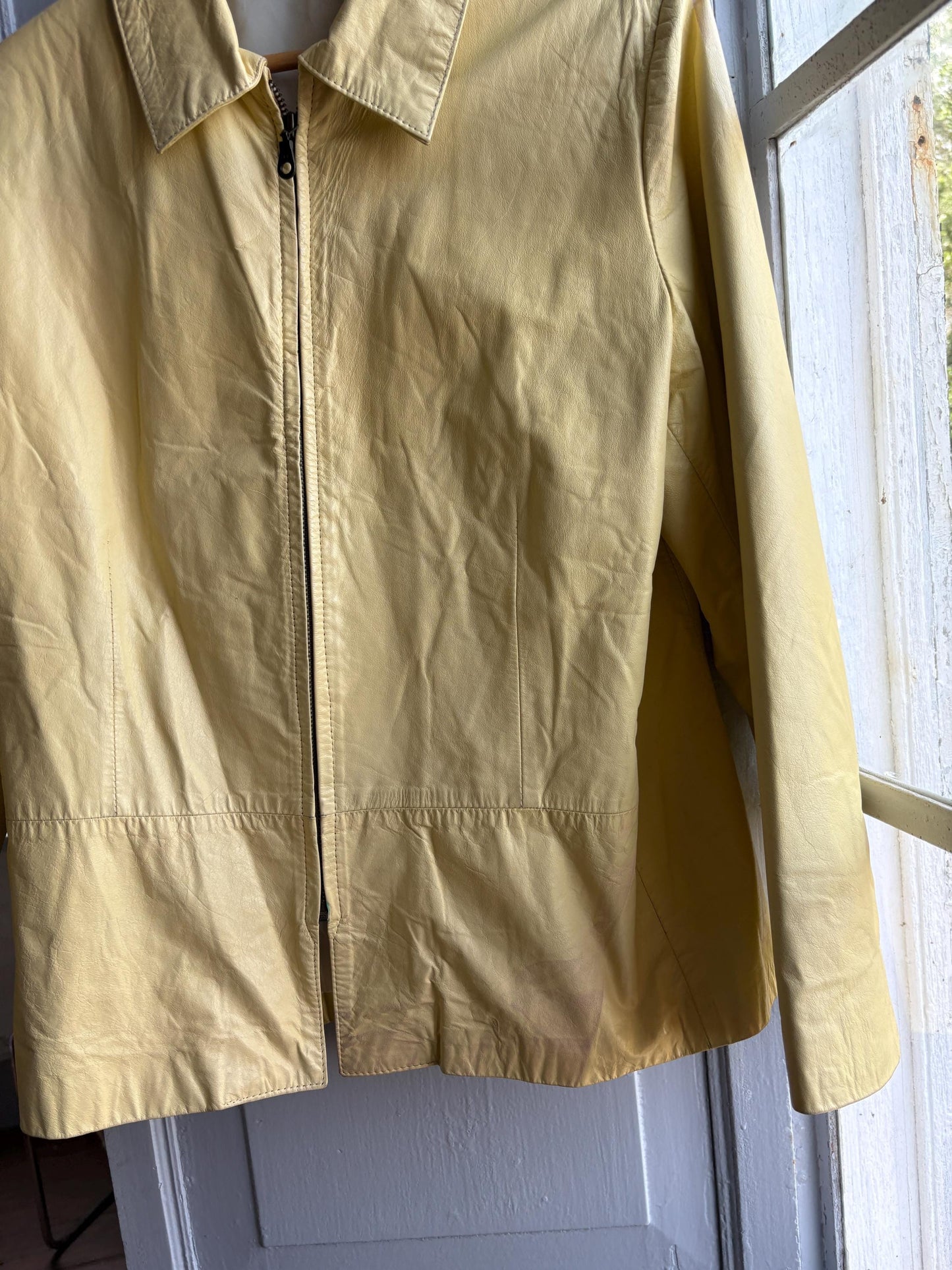 Vintage light yellow leather jacket, Antipiel Argentian leather Fashion, XL