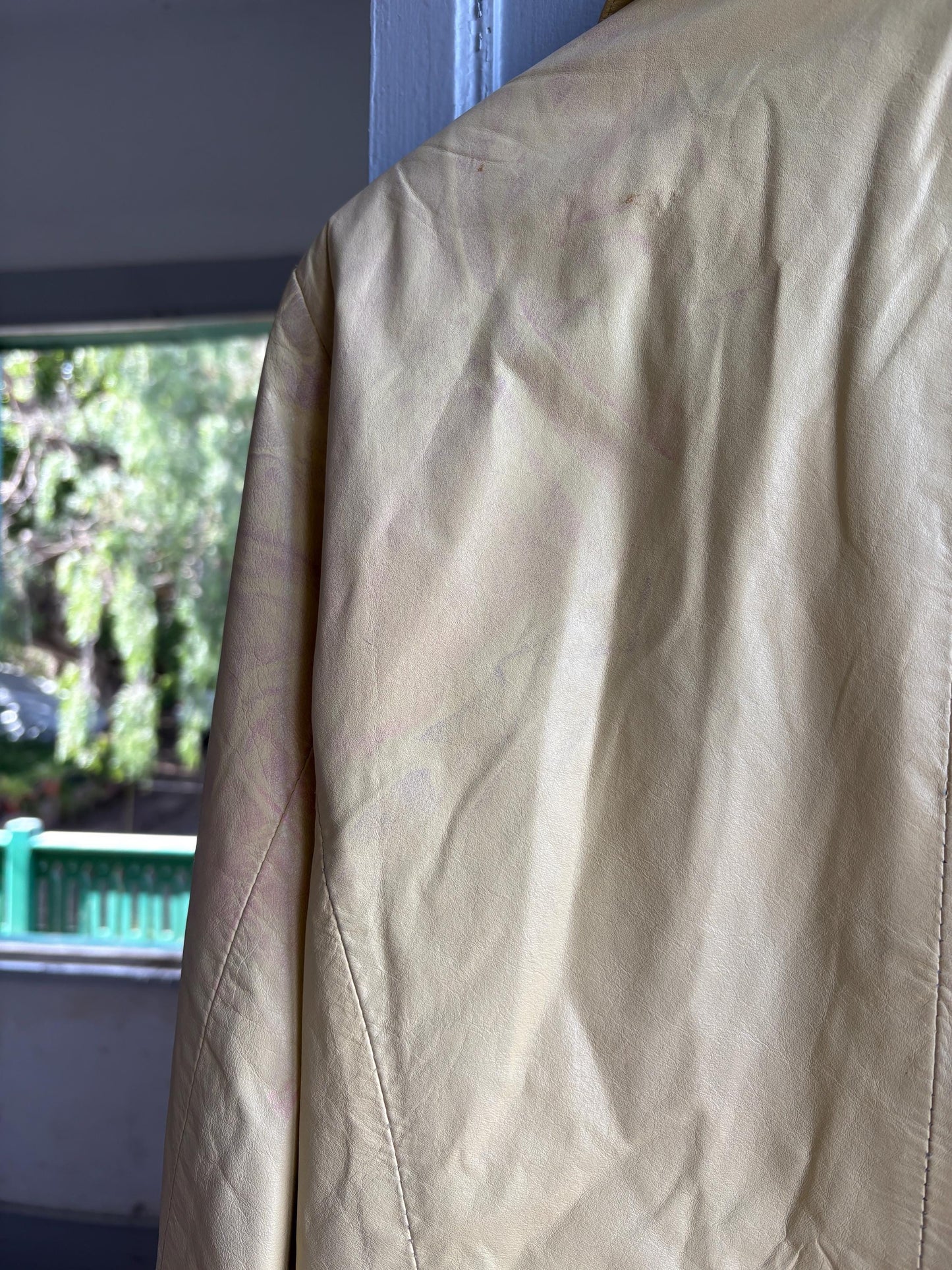 Vintage light yellow leather jacket, Antipiel Argentian leather Fashion, XL