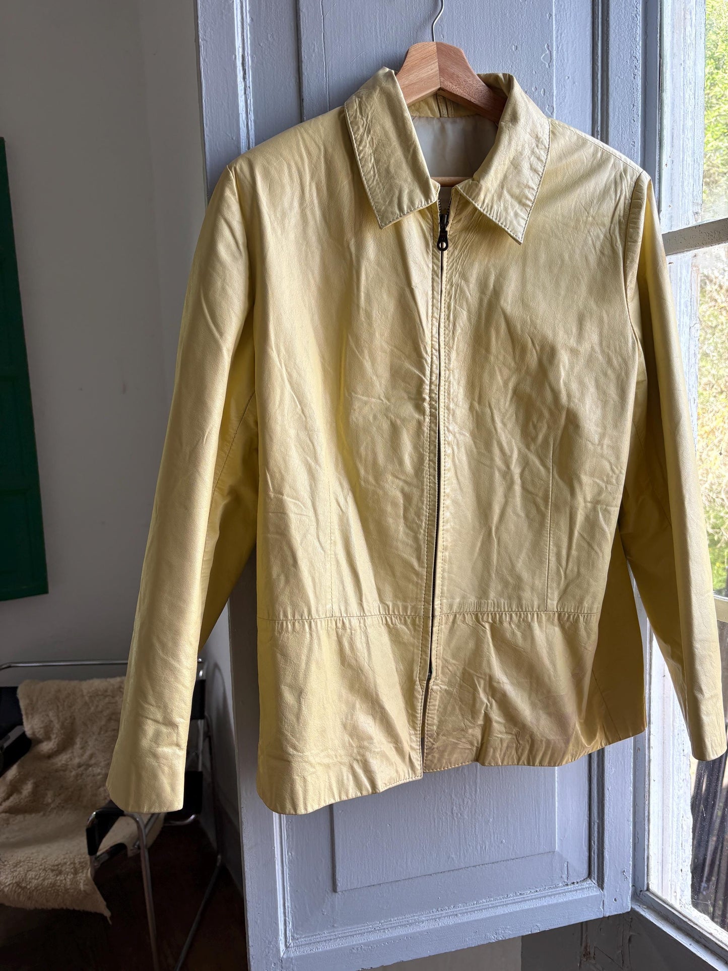 Vintage light yellow leather jacket, Antipiel Argentian leather Fashion, XL