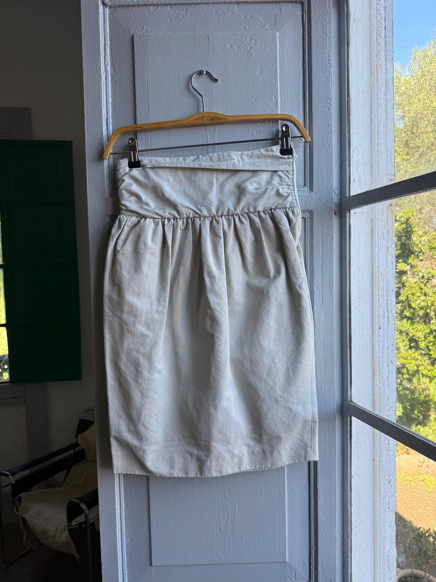 Beige High-Waist Skirt With Gathered Waistline