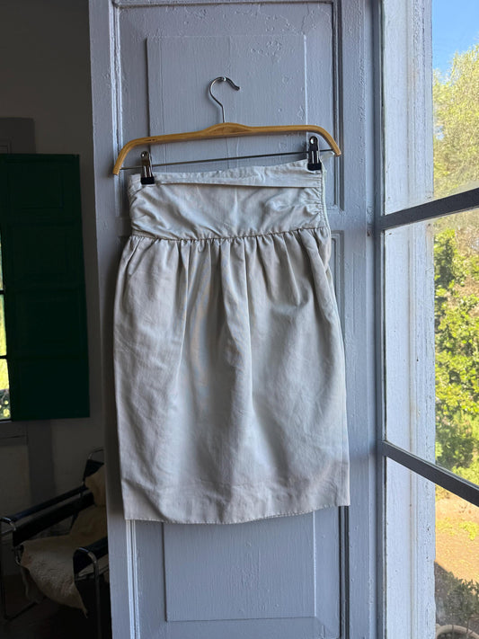 Beige High-Waist Skirt With Gathered Waistline