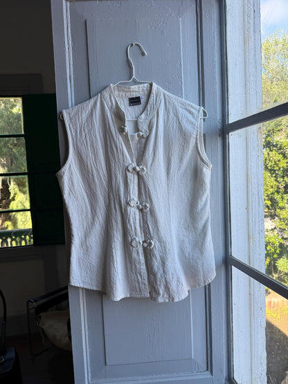 Vintage White Cotton Sleeveless Camisole — fabric close-up