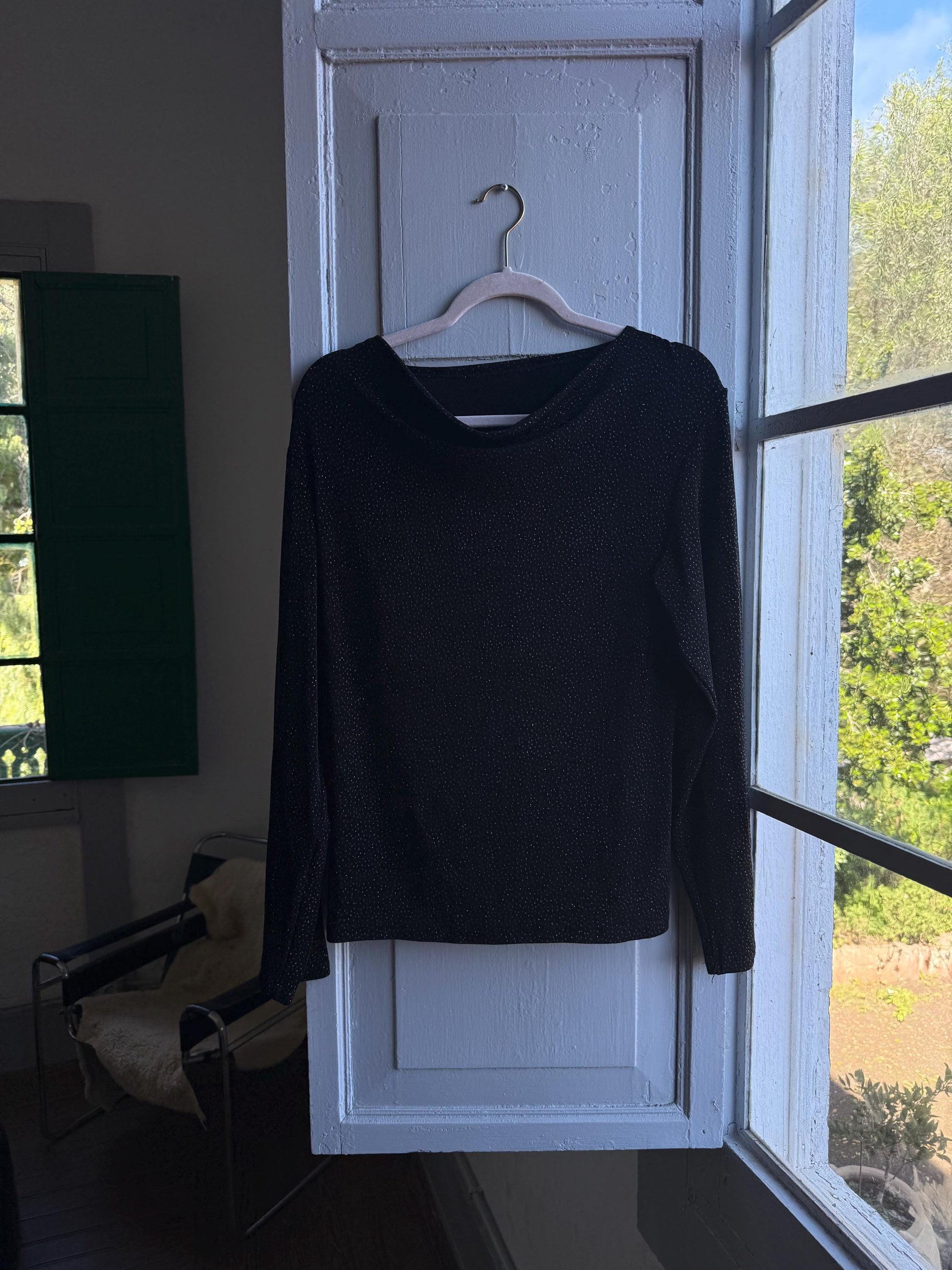 Vintage Black Sparkly Disco Shirt — detail