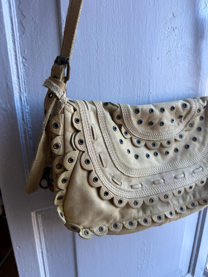 Beige Scalloped Leather Shoulder Bag — additional view 7