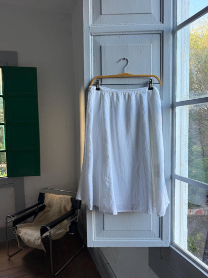 Cottagecore White Linen Blend Midi Skirt — back view
