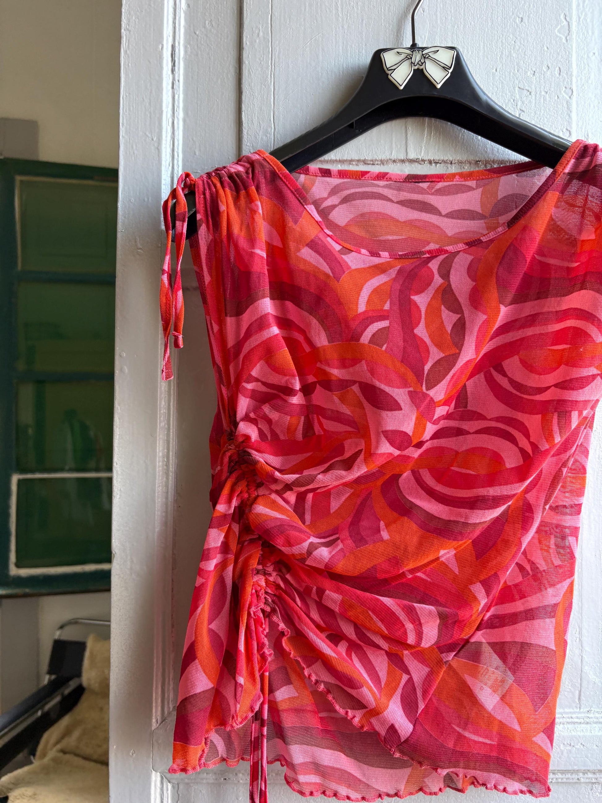 Y2K Swirl Print Pink Sheer Camisole — additional view 7