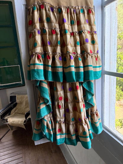 Vintage Geometric Silk Maxi Skirt — fabric close-up