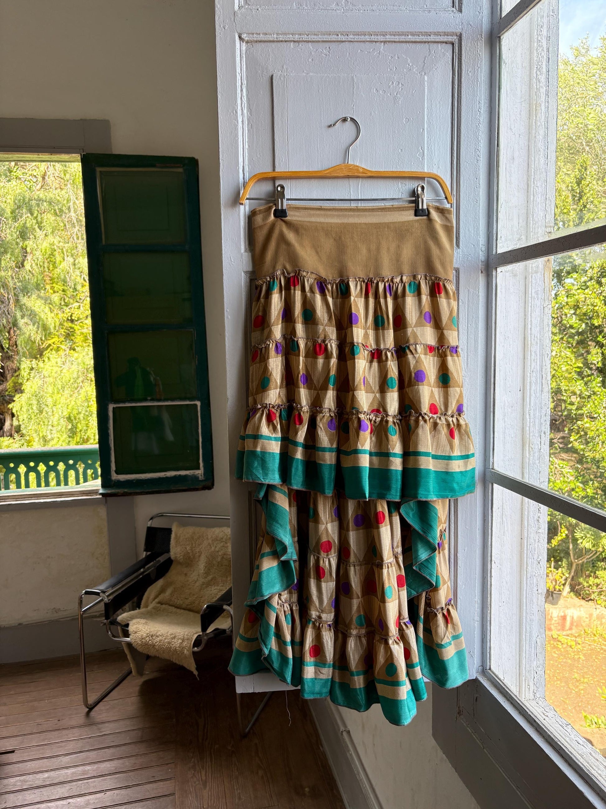 Vintage Geometric Silk Maxi Skirt — detail