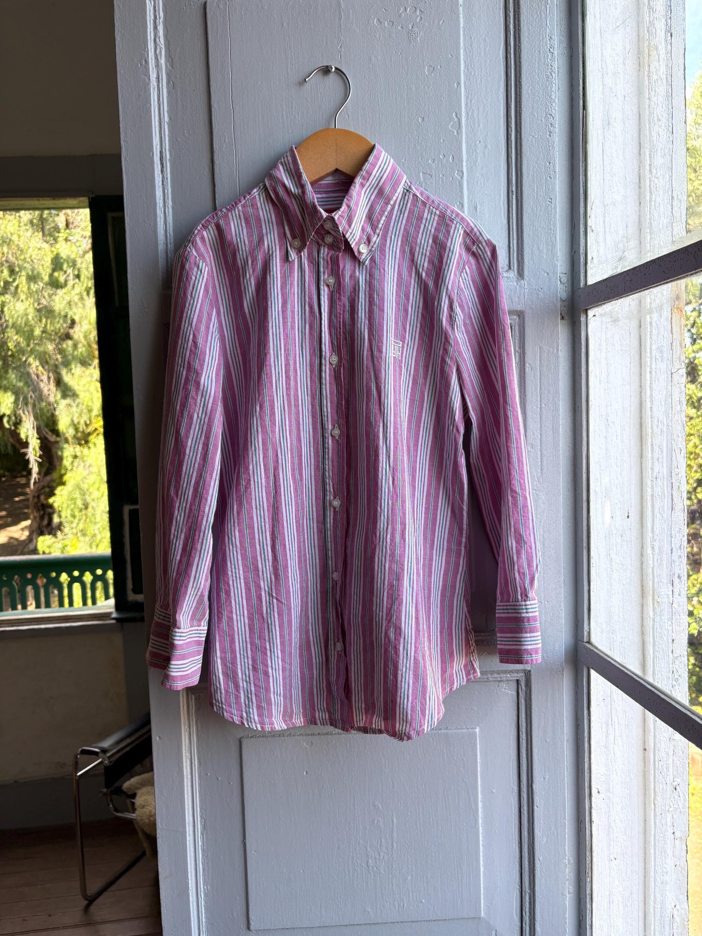 Pedro Del Hierro Striped Luxe Blouse — fabric close-up