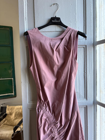 Dusty pink dress with deep open back, Sexy hourglass figure mini.