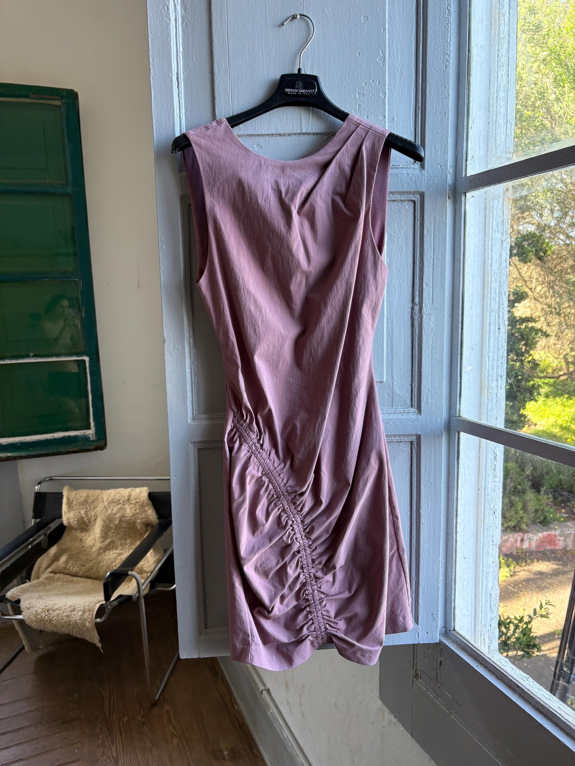 Dusty pink dress with deep open back, Sexy hourglass figure mini.