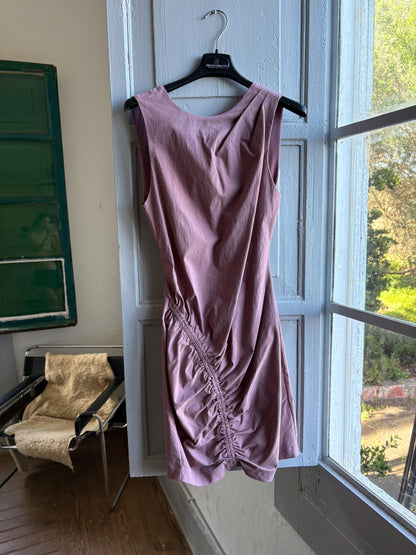 Dusty pink dress with deep open back, Sexy hourglass figure mini.