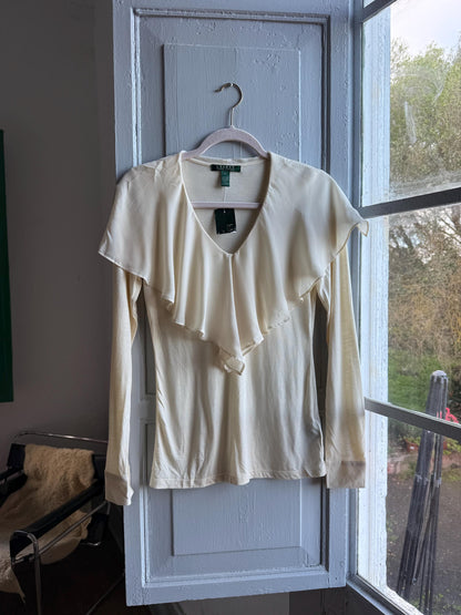 Ralph Lauren Off-White Ruffle Neck Blouse — detail