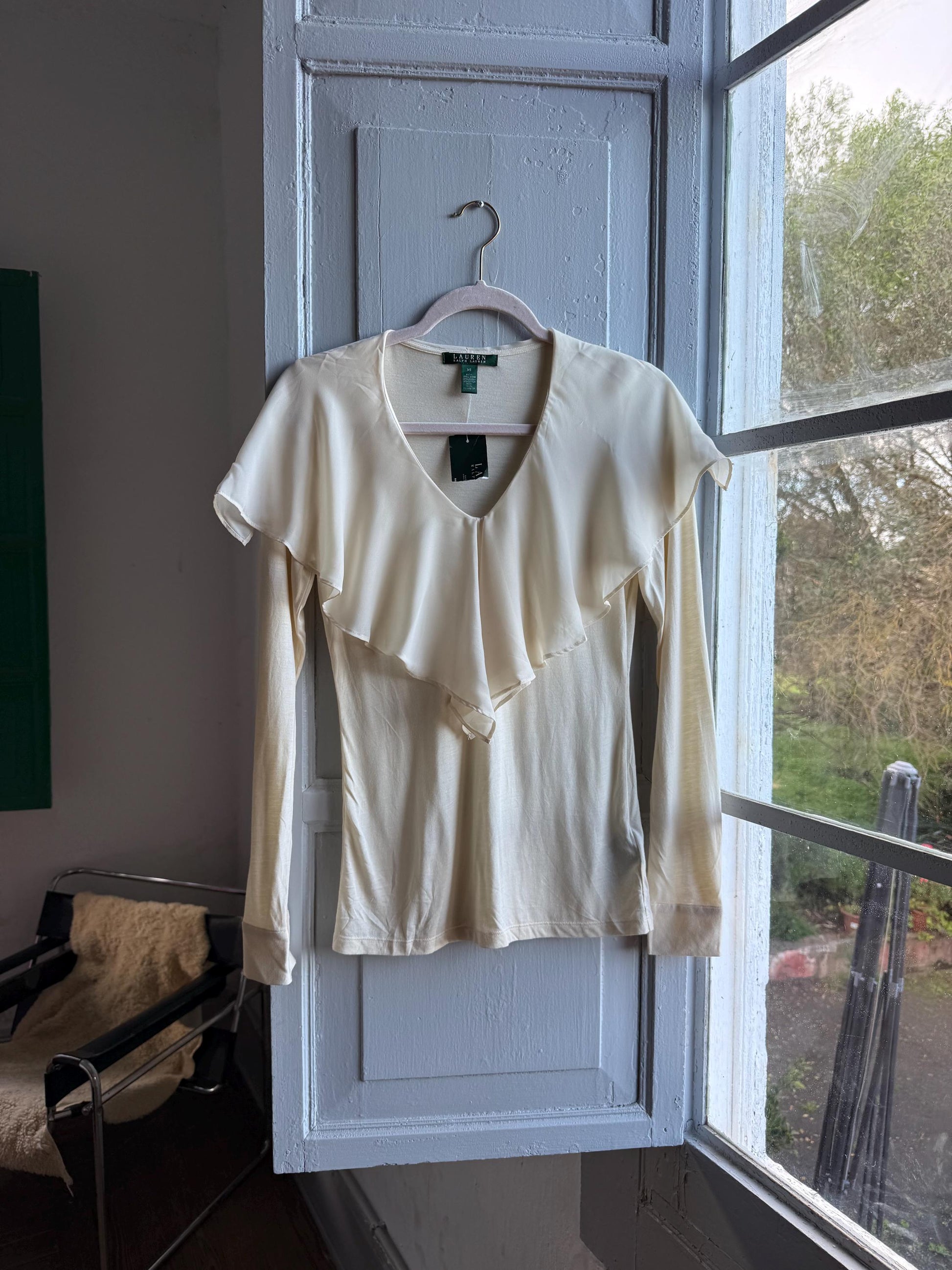 Ralph Lauren Off-White Ruffle Neck Blouse — additional view 8