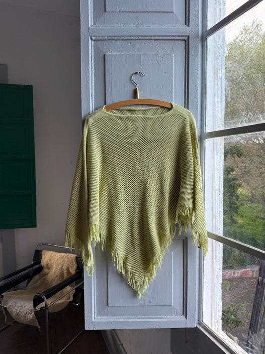 Vintage Green Kids' Poncho, Open Knit — detail