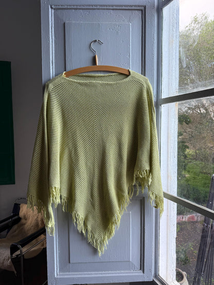 Vintage Green Kids' Poncho, Open Knit — back view