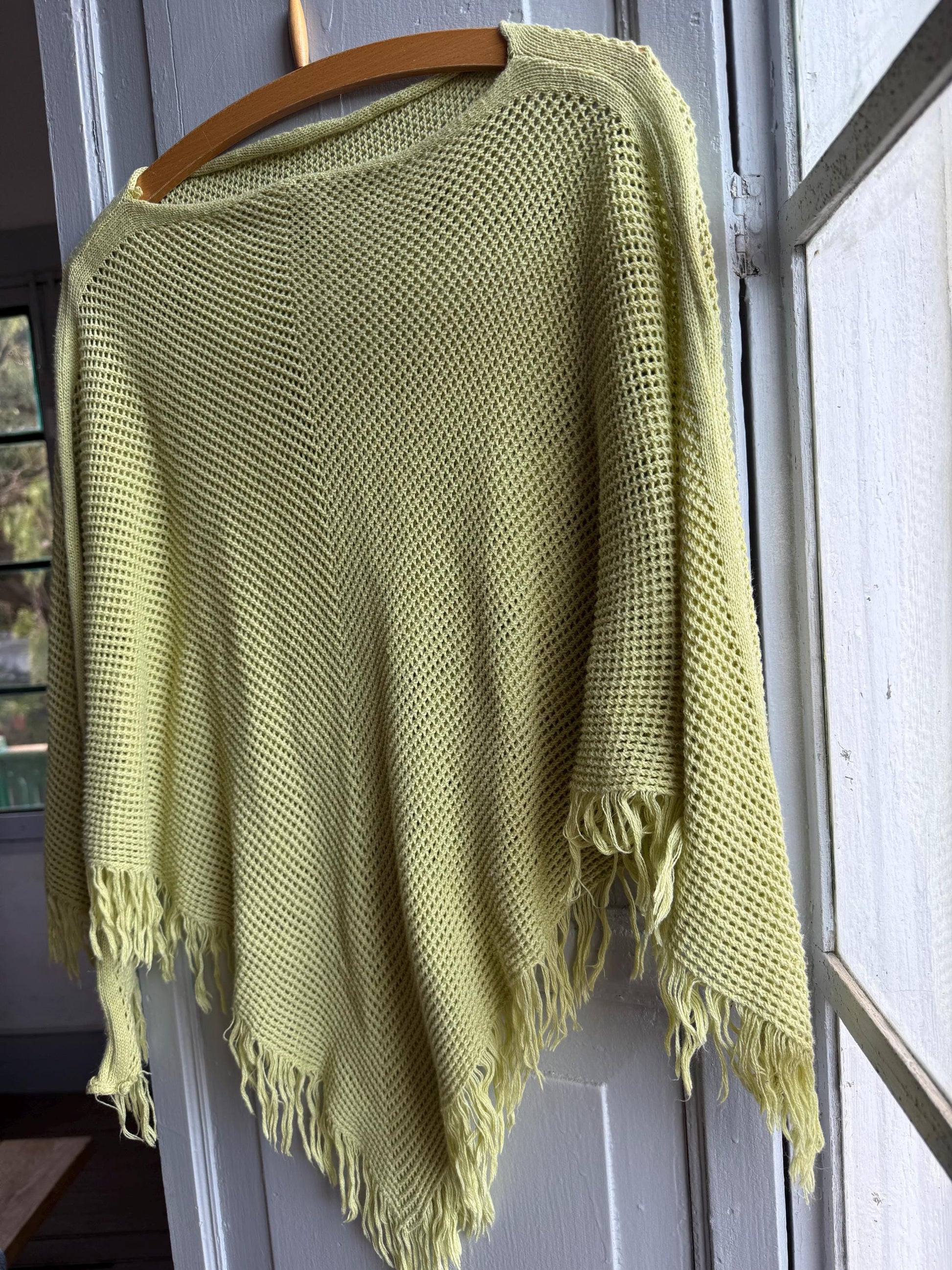 Vintage Green Kids' Poncho, Open Knit — additional view 7