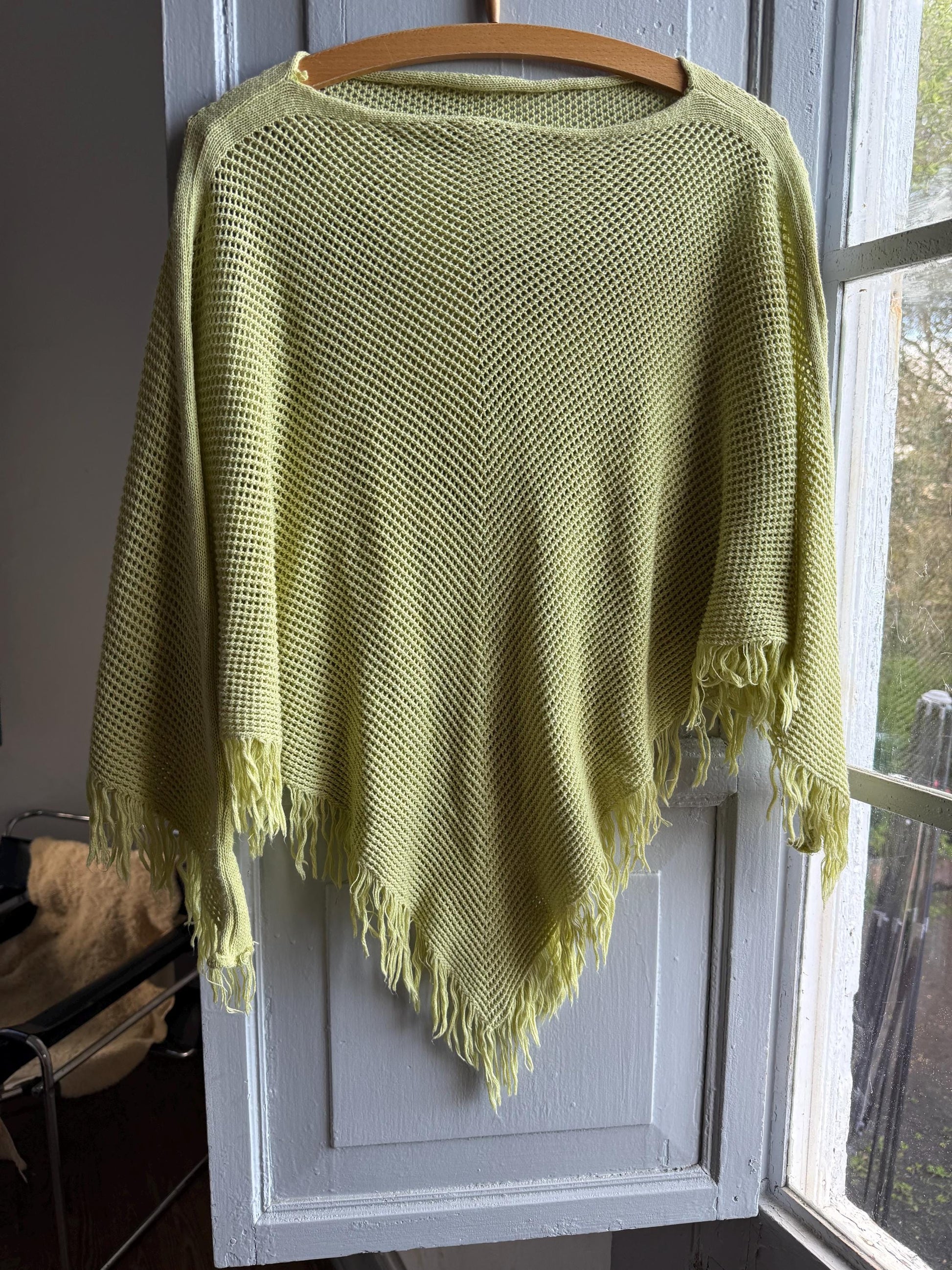 Vintage Green Kids' Poncho, Open Knit — additional view 5