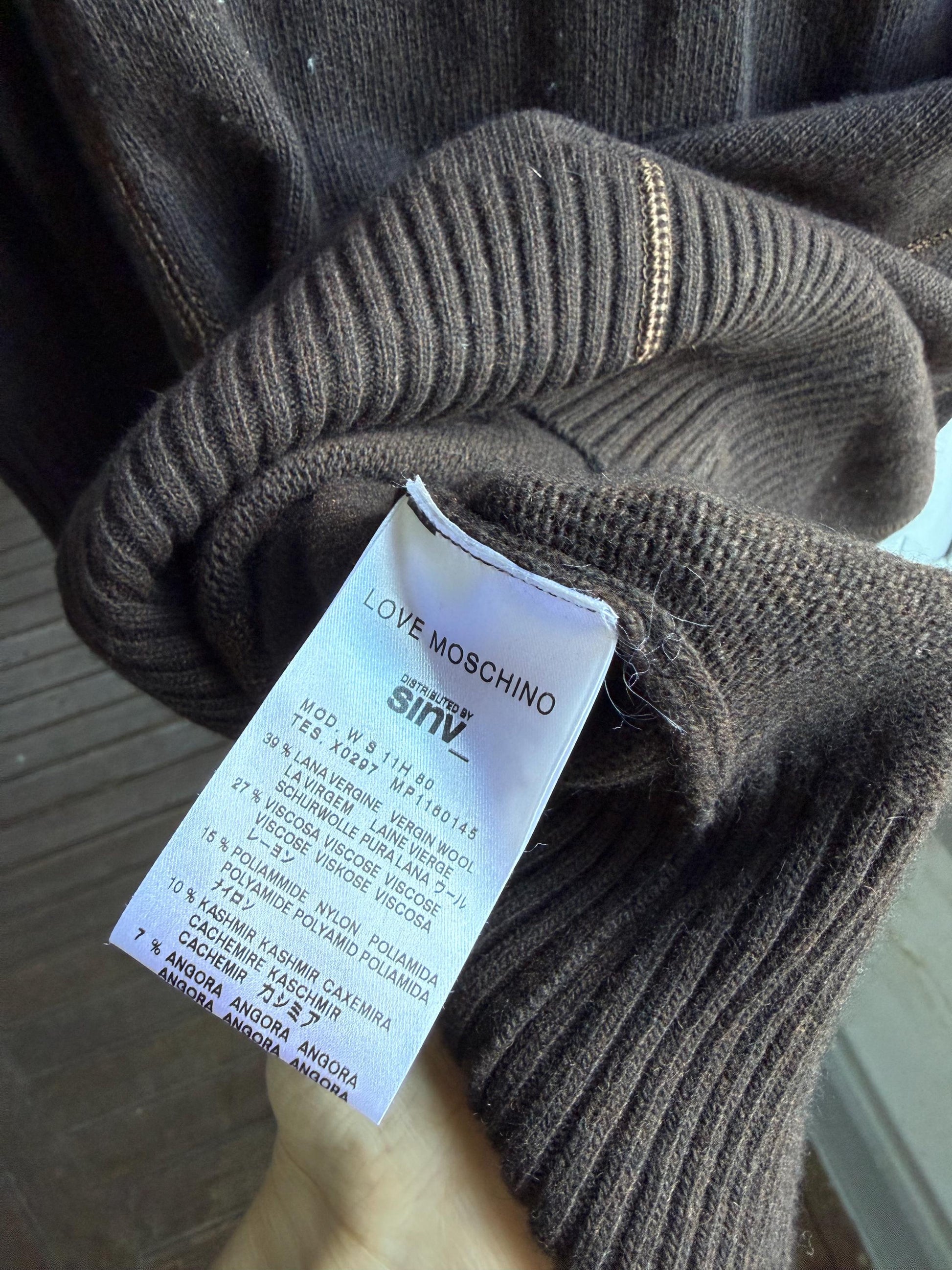 Vintage Love Moschino brown long woman vest, wool - cashmere - angora blend cardigan