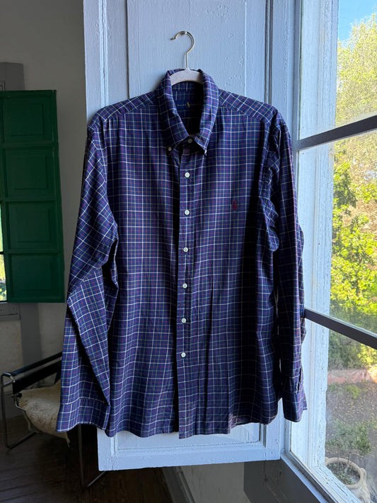 Vintage Ralph Lauren Blue Plaid Shirt — detail
